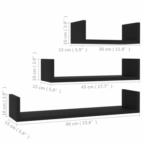 Wandschappen 3 st bewerkt hout zwart 6