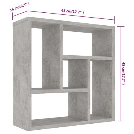 Wandschap 45,1x16x45,1 cm bewerkt hout betongrijs 6