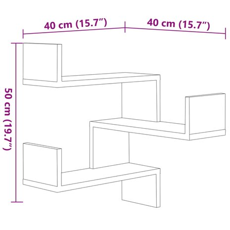 Hoekwandschappen 2 st 40x40x50 cm bewerkt hout zwart 9