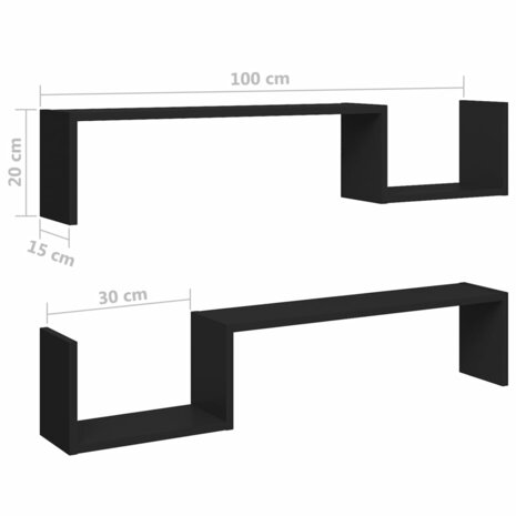 Wandschappen 2 st 100x15x20 cm bewerkt hout zwart 8