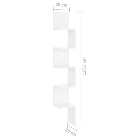 Hoekwandschap 20x20x127,5 cm bewerkt hout hoogglans wit 8