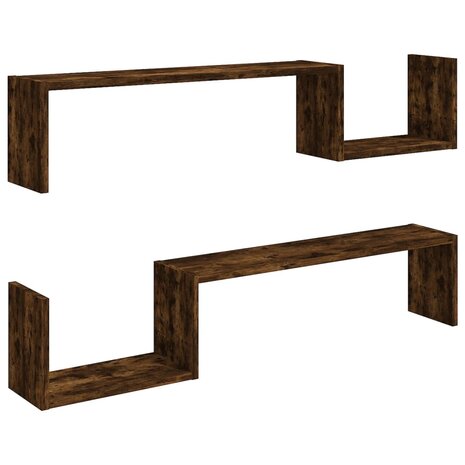 Wandschappen 2 st 100x15x20 cm bewerkt hout gerookt eikenkleur 2