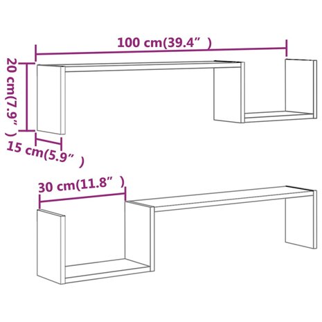 Wandschappen 2 st 100x15x20 cm bewerkt hout gerookt eikenkleur 8