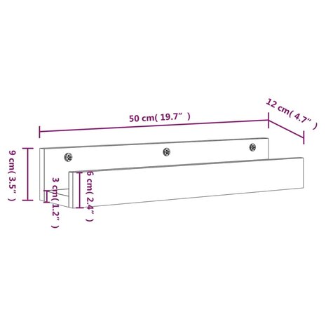 Wandschappen 2 st 50x12x9 cm massief grenenhout grijs 9