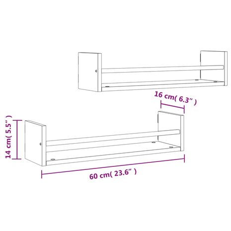 Wandschappen met stangen 2 st 60x16x14 cm bruin eikenkleur 8