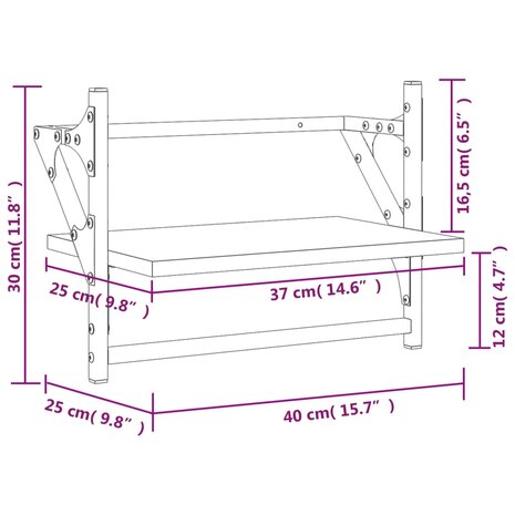 Wandschappen met stangen 2 st 40x25x30 cm zwart 9