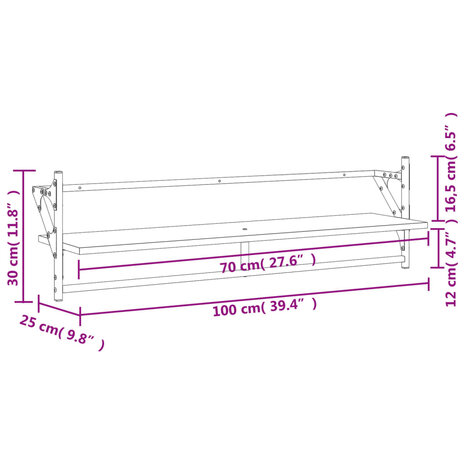 Wandschappen met stangen 2 st 100x25x30 cm sonoma eikenkleurig 9