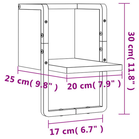 Wandschap met stang 20x25x30 cm sonoma eikenkleurig 8