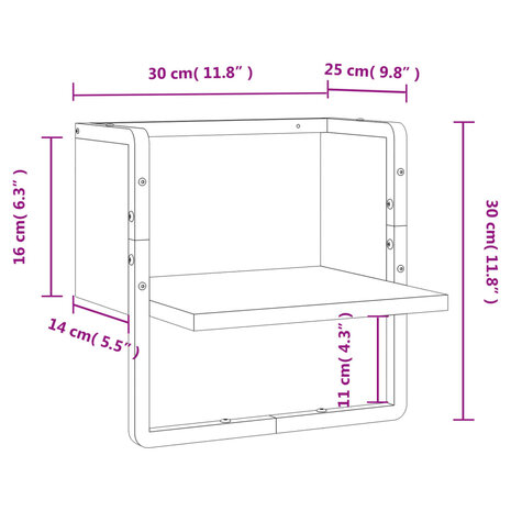 Wandschap met stang 30x25x30 cm sonoma eikenkleurig 8