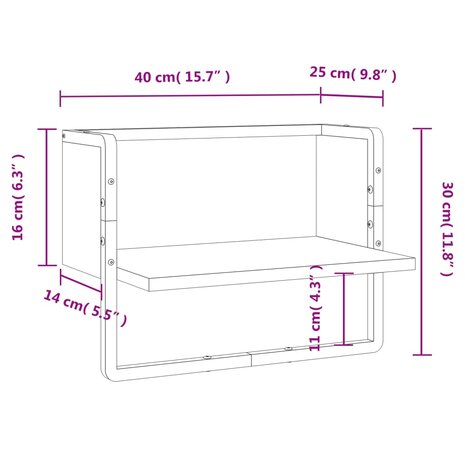 Wandschap met stang 40x25x30 cm gerookt eikenkleurig 8