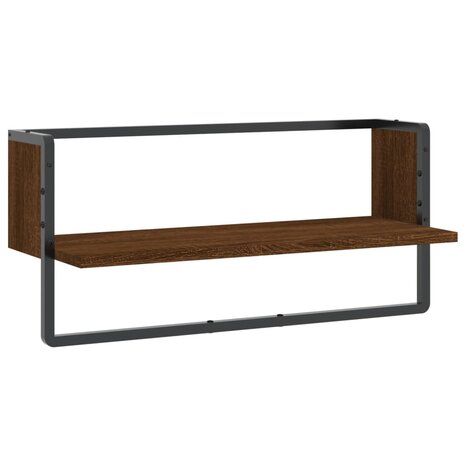 Wandschap met stang 65x25x30 cm bruin eikenkleur 2