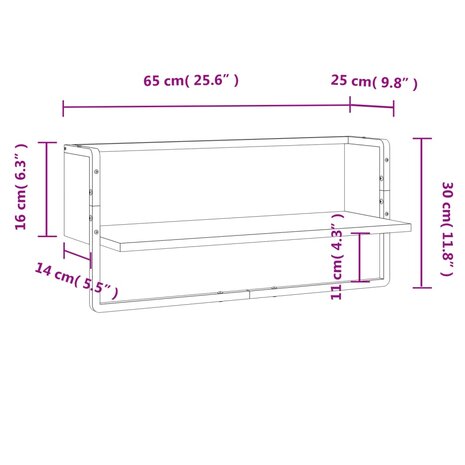 Wandschap met stang 65x25x30 cm bruin eikenkleur 8