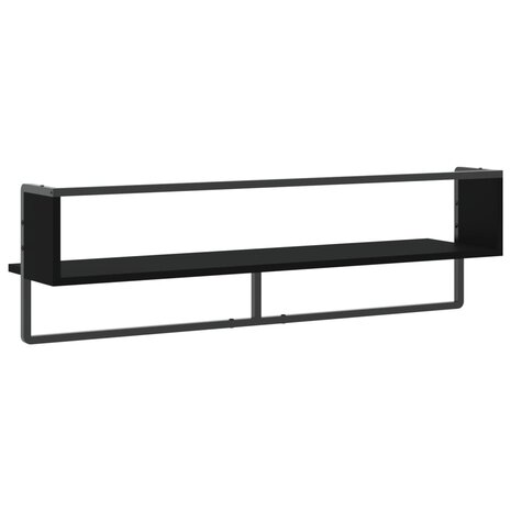 Wandschap met stang 100x25x30 cm zwart 6