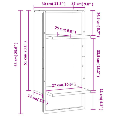 Wandschap met stang 30x25x65 cm grijs sonoma eikenkleurig 8