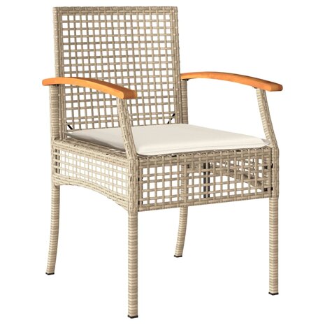 3-delige Bistroset met kussens poly rattan en acaciahout beige 5