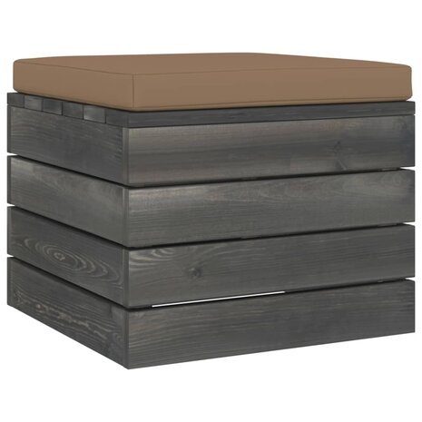 Tuinhocker met taupe kussen pallet grenenhout 2