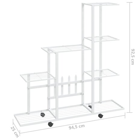 Bloemenstandaard met wielen 94,5x25x92,5 cm metaal wit 7