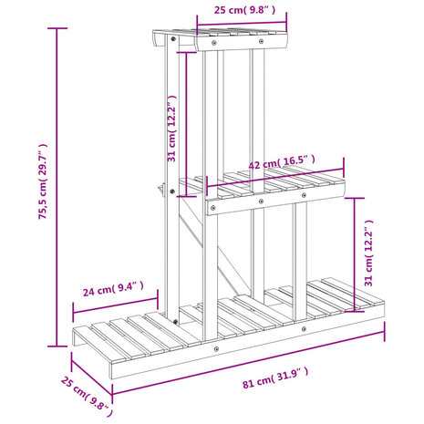 Plantenstandaard 81x25x75,5 cm massief vurenhout 8