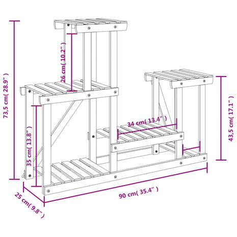 Plantenstandaard 90x25x73,5 cm massief vurenhout 8