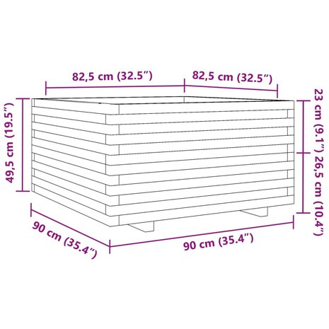 Plantenbak 90x90x49,5 cm massief grenenhout wasbruin 10