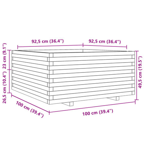 Plantenbak 100x100x49,5 cm massief grenenhout wit 10