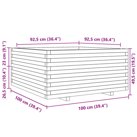 Plantenbak 100x100x49,5 cm massief grenenhout wasbruin 10