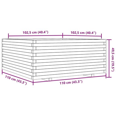 Plantenbak 110x110x49,5 cm massief grenenhout 10