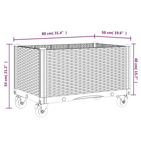 Plantenbak met wielen 80x50x54 cm polypropeen zwart 7