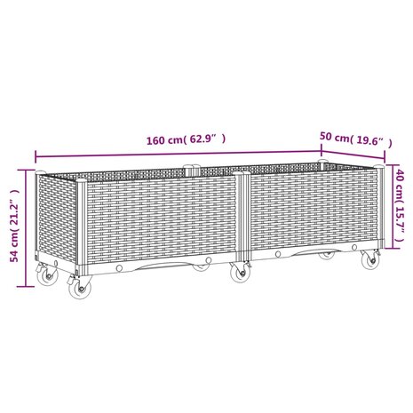 Plantenbak met wielen 160x50x54 cm polypropeen zwart 7