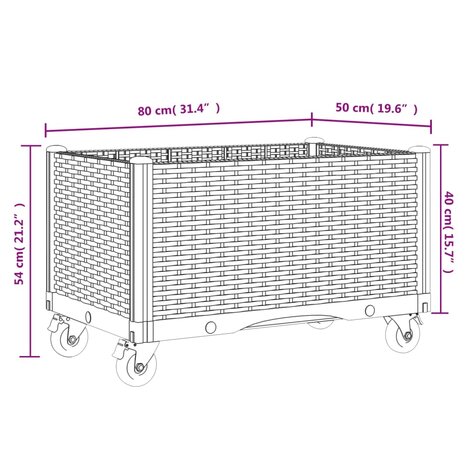 Plantenbak met wielen 80x50x54 cm polypropeen wit 7