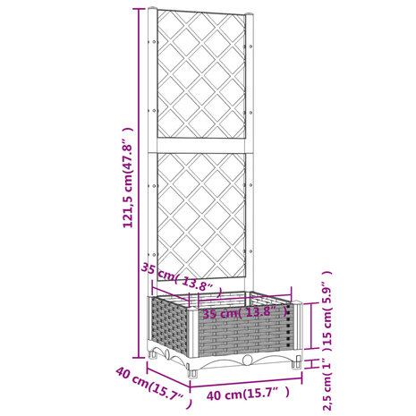 Plantenbak met latwerk 40x40x121,5 cm polypropeen 8