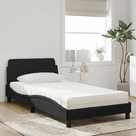 Bed met matras fluweel zwart 100x200 cm 3