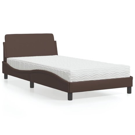 Bed met matras kunstleer bruin 100x200 cm 1