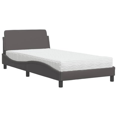 Bed met matras kunstleer grijs 100x200 cm 2