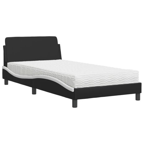 Bed met matras kunstleer zwart en wit 100x200 cm 2