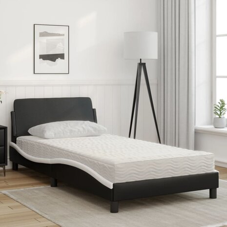 Bed met matras kunstleer zwart en wit 100x200 cm 3