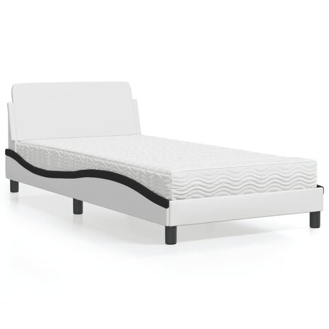 Bed met matras kunstleer wit en zwart 100x200 cm 1