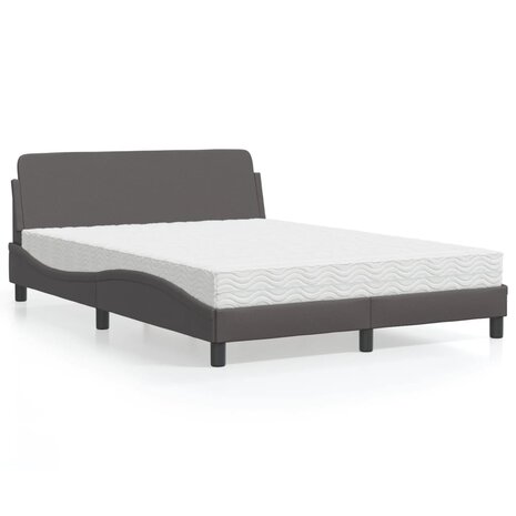 Bed met matras kunstleer grijs 140x190 cm 1