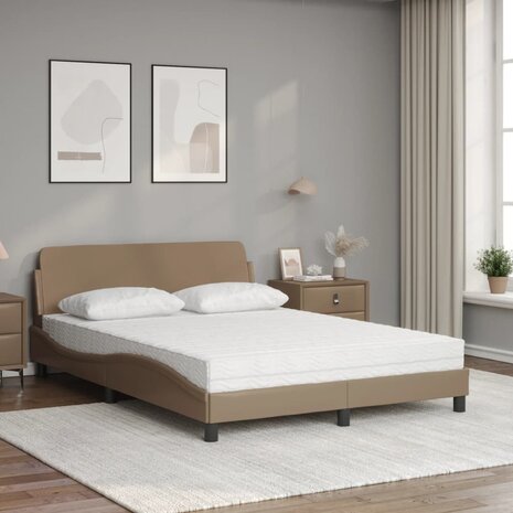 Bed met matras kunstleer cappuccinokleurig 140x200 cm 3