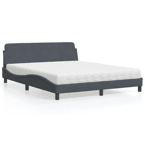 Bed met matras fluweel donkergrijs 160x200 cm 1