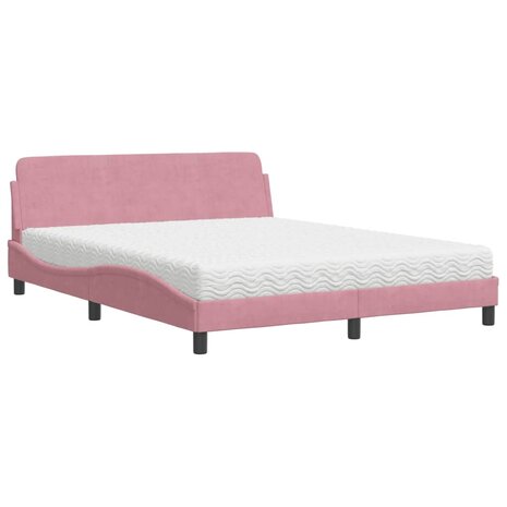 Bed met matras fluweel roze 160x200 cm 2