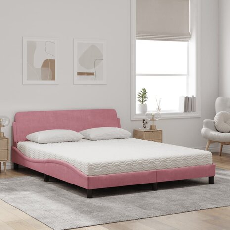 Bed met matras fluweel roze 160x200 cm 3