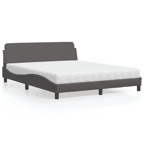 Bed met matras kunstleer grijs 160x200 cm 1