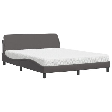 Bed met matras kunstleer grijs 160x200 cm 2