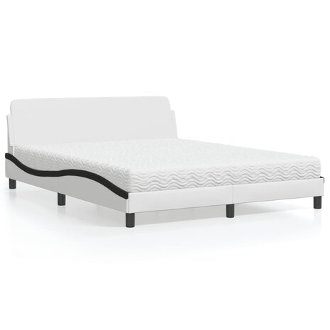 Bed met matras kunstleer wit en zwart 160x200 cm 1