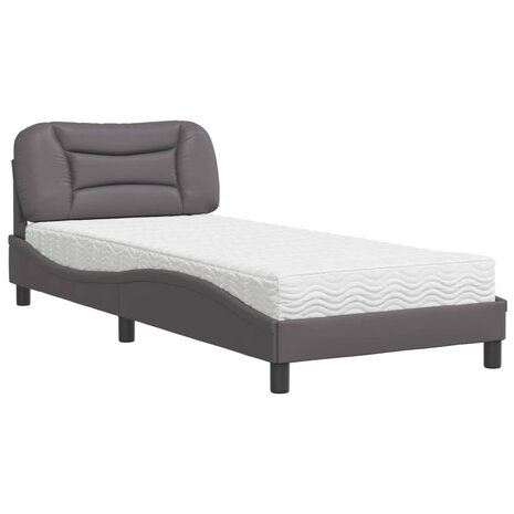 Bed met matras kunstleer grijs 80x200 cm 2