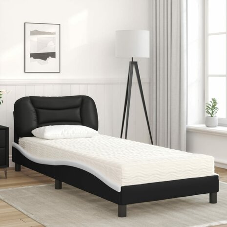 Bed met matras kunstleer zwart en wit 90x190 cm 3