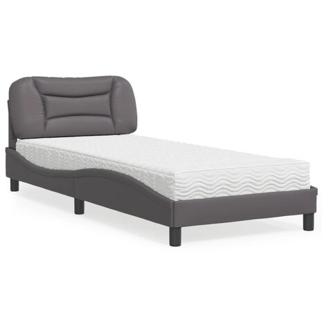 Bed met matras kunstleer grijs 90x200 cm 1