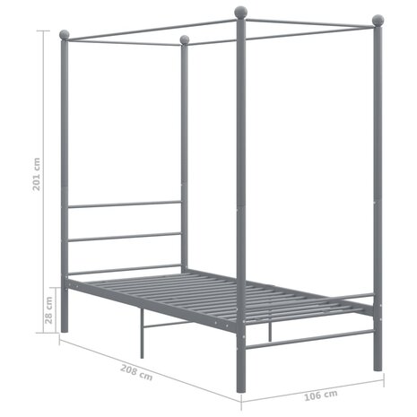 Hemelbedframe metaal grijs 90x200 cm 6