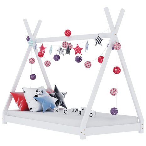 Kinderbedframe massief grenenhout wit 70x140 cm 1